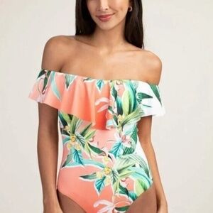 Trina Turk Costa de Prata Off Shoulder One Piece Swimsuit Size 16